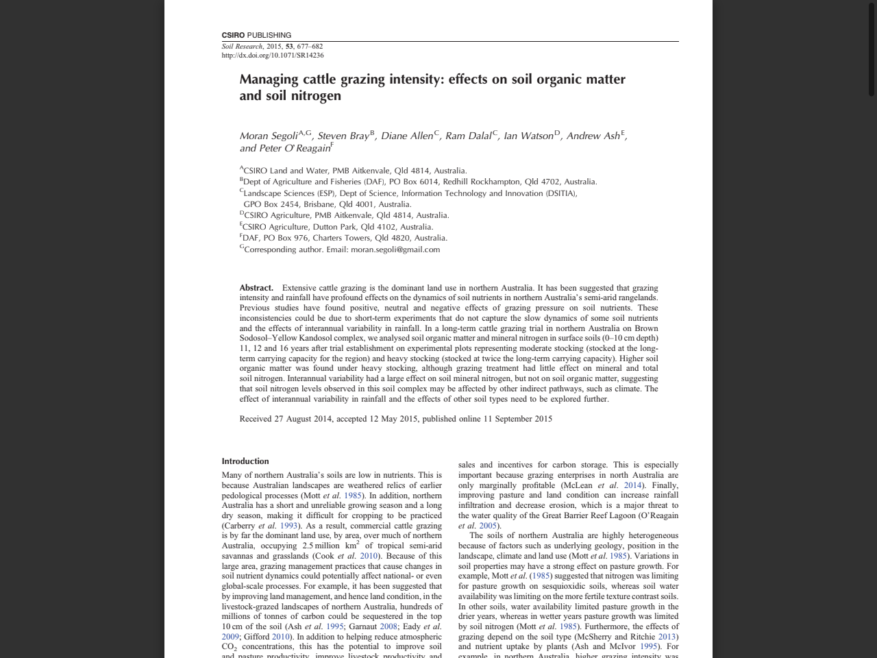 Preview of Managing cattle grazing intensity: effects on soil organic matter and'soil'nitrogen