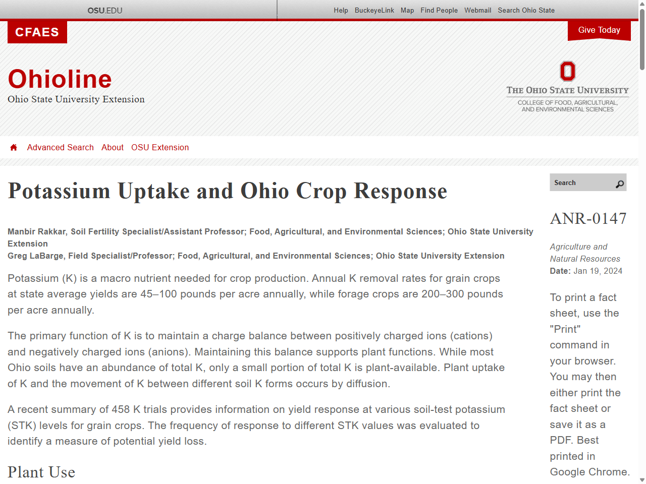 Preview of Potassium Uptake and Ohio Crop Response | Ohioline