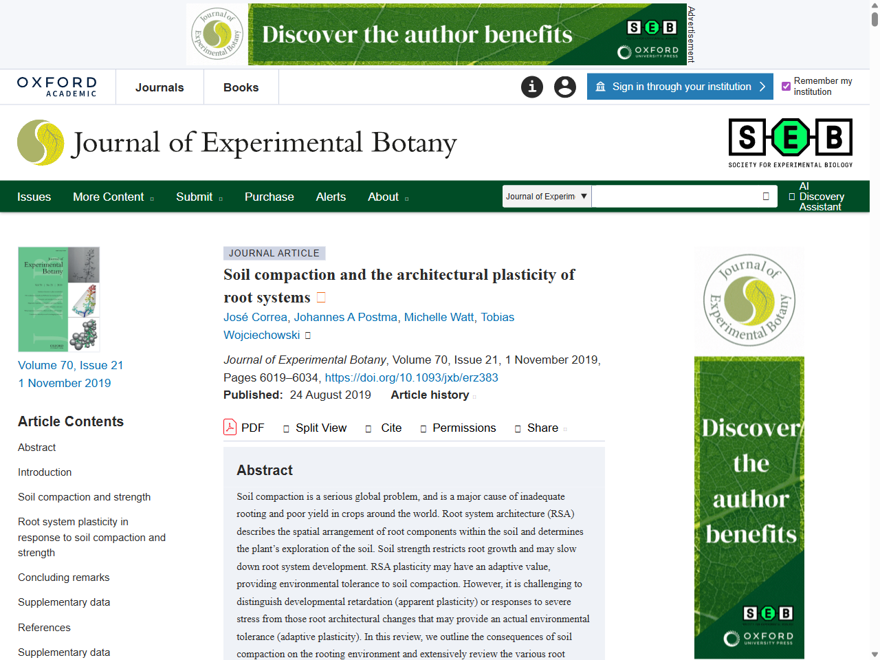 Preview of Soil compaction and the architectural plasticity of root systems - Oxford Academic, accessed July 20, 2025