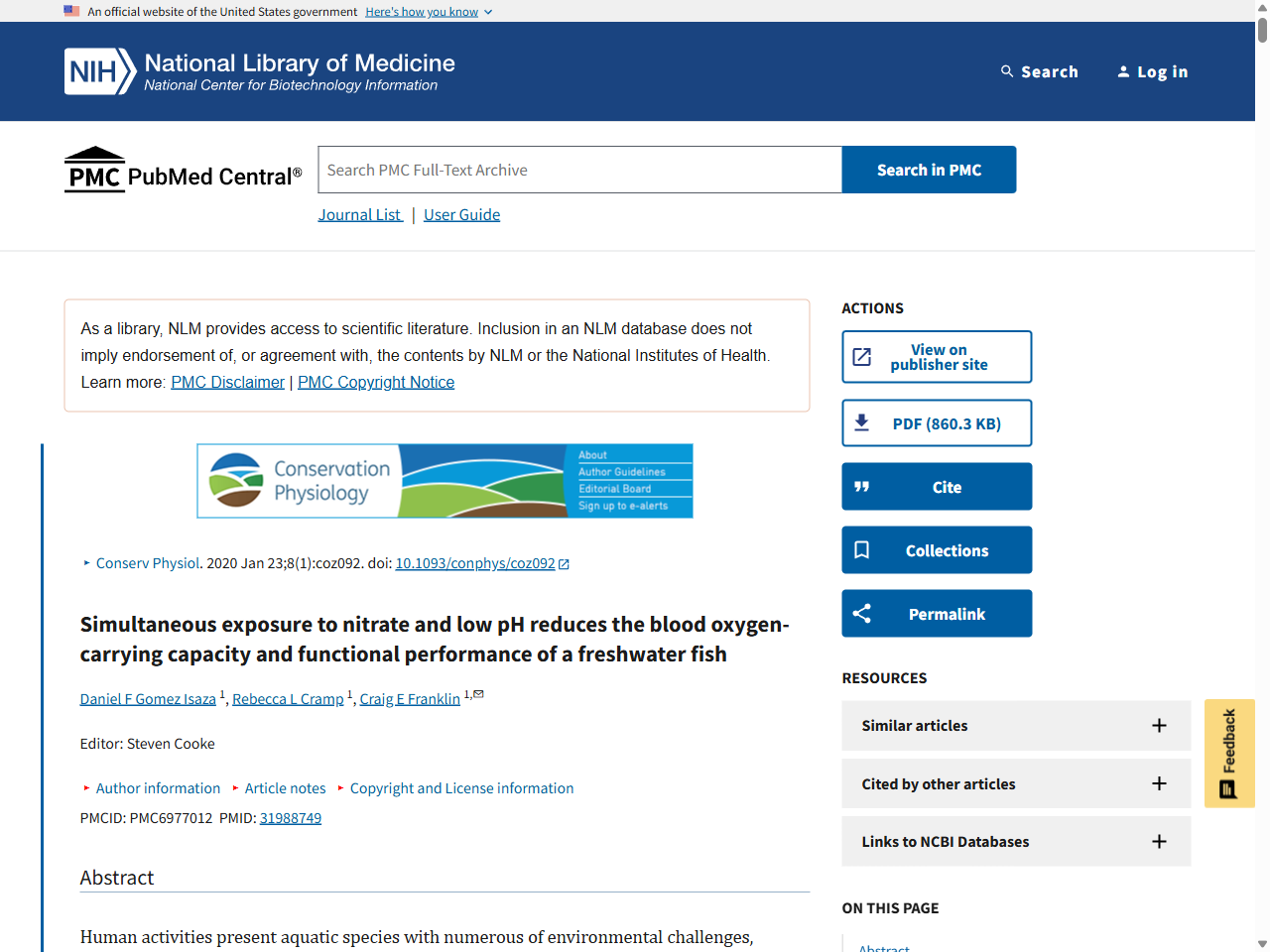 Preview of Simultaneous exposure to nitrate and low pH reduces the blood oxygen-carrying capacity and functional performance of a freshwater fish - PMC, accessed August 11, 2025, 