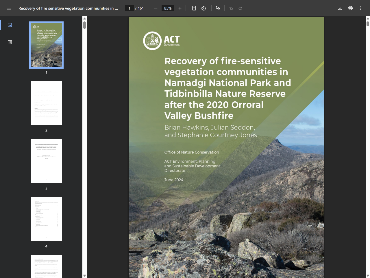 Preview of Recovery of fire-sensitive vegetation communities in Namadgi National Park and Tidbinbilla Nature Reserve after the 2020 Orroral Valley Bushfire - ACT Government, accessed on May 28, 2025