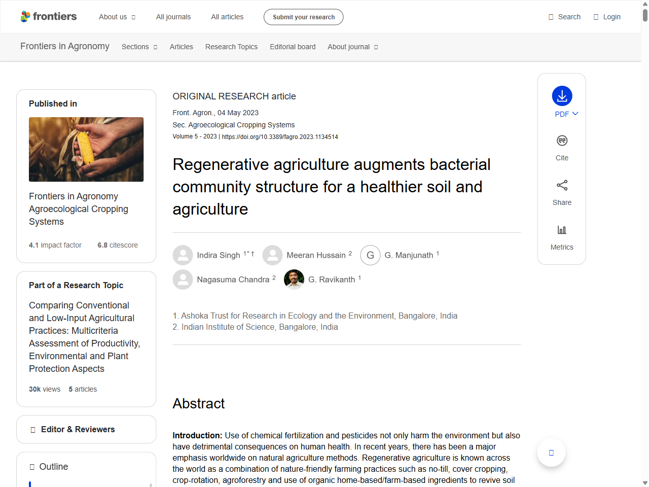 Preview of Regenerative agriculture augments bacterial community structure for a healthier soil and agriculture - Frontiers, accessed July 28, 2025