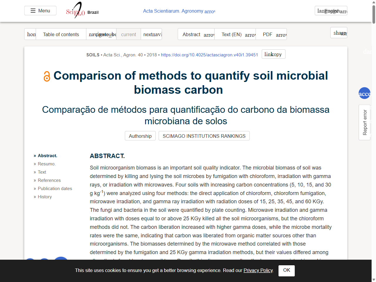 Preview of Comparison of methods to quantify soil microbial biomass carbon - SciELO, accessed August 28, 2025,