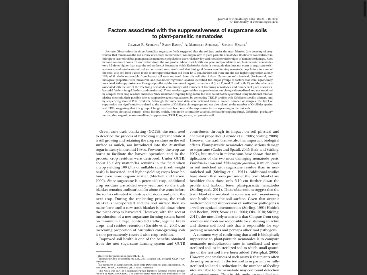 Preview of Factors associated with the suppressiveness of sugarcane soils to plant-parasitic nematodes, accessed July 18, 2025