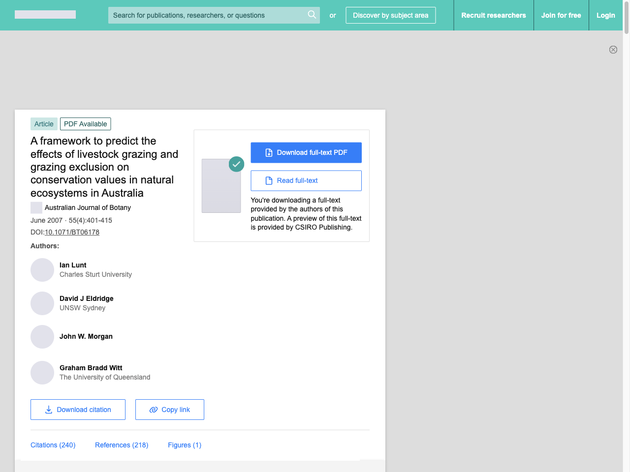 Preview of (PDF) A framework to predict the effects of livestock grazing and grazing exclusion on conservation values in natural ecosystems in Australia - ResearchGate, accessed August 5, 2025, 
