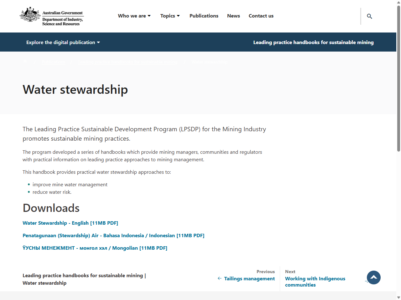Preview of Water stewardship | Leading practice handbooks for sustainable mining, accessed July 24, 2025