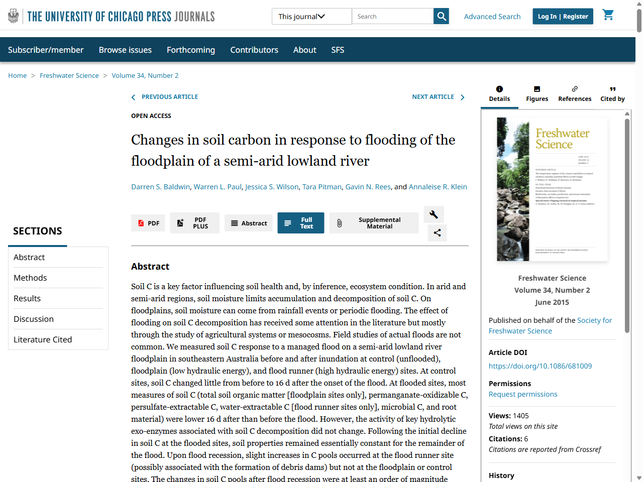 Preview of Loss of Soil Carbon Associated with a Short-Duration Flood in a Semi-Arid Lowland River Floodplain Forest