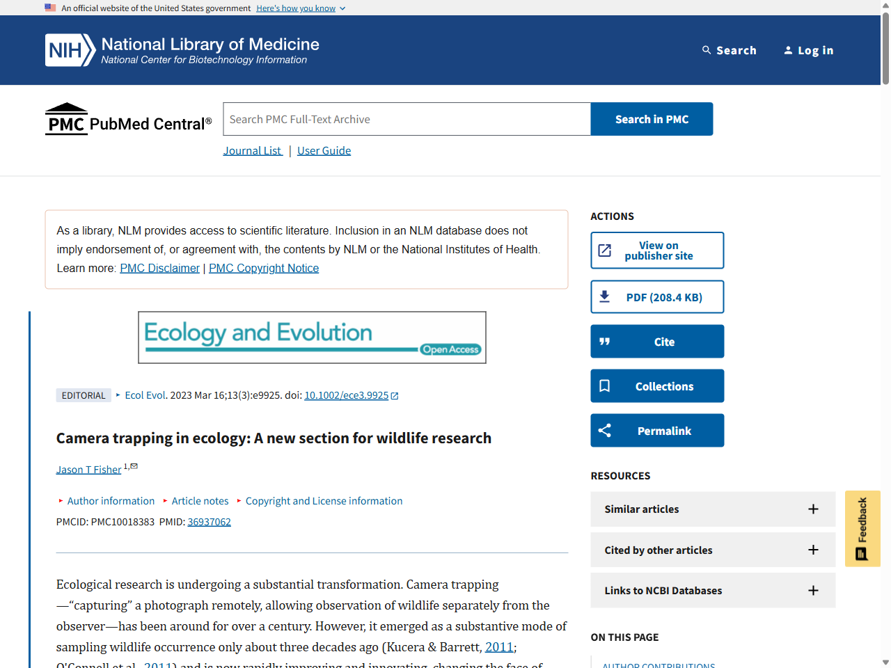 Preview of Camera trapping in ecology: A new section for wildlife research - PMC, accessed August 6, 2025