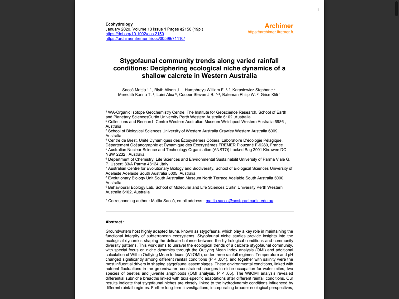 Preview of Salinity tolerance of stygofauna at Mulga Downs Iron Ore Mine - EPA WA, accessed July 27, 2025,