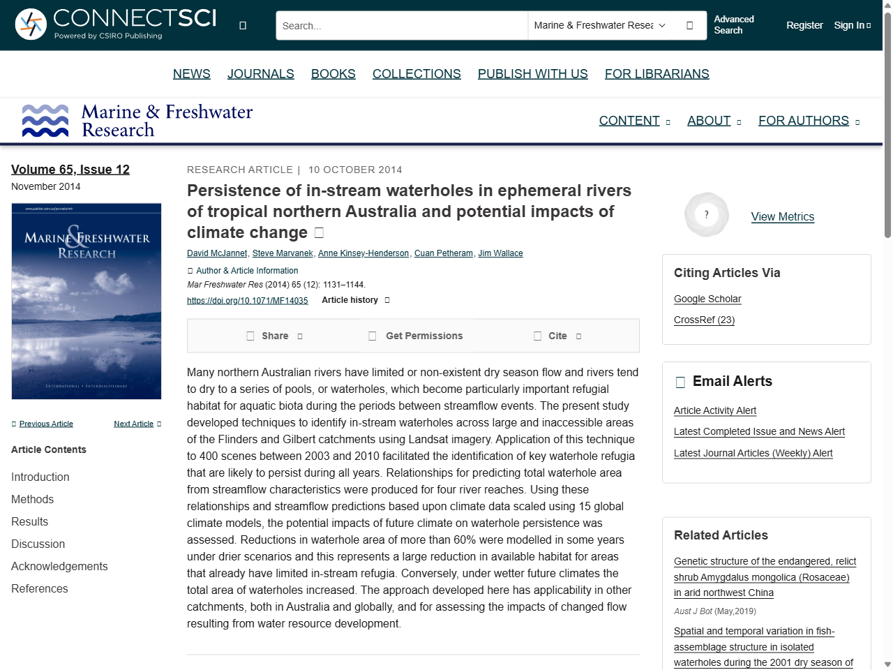 Preview of Persistence of in-stream waterholes in ephemeral rivers of tropical northern Australia and potential impacts of climate change - CSIRO PUBLISHING | Marine and Freshwater Research, accessed July 18, 2025,