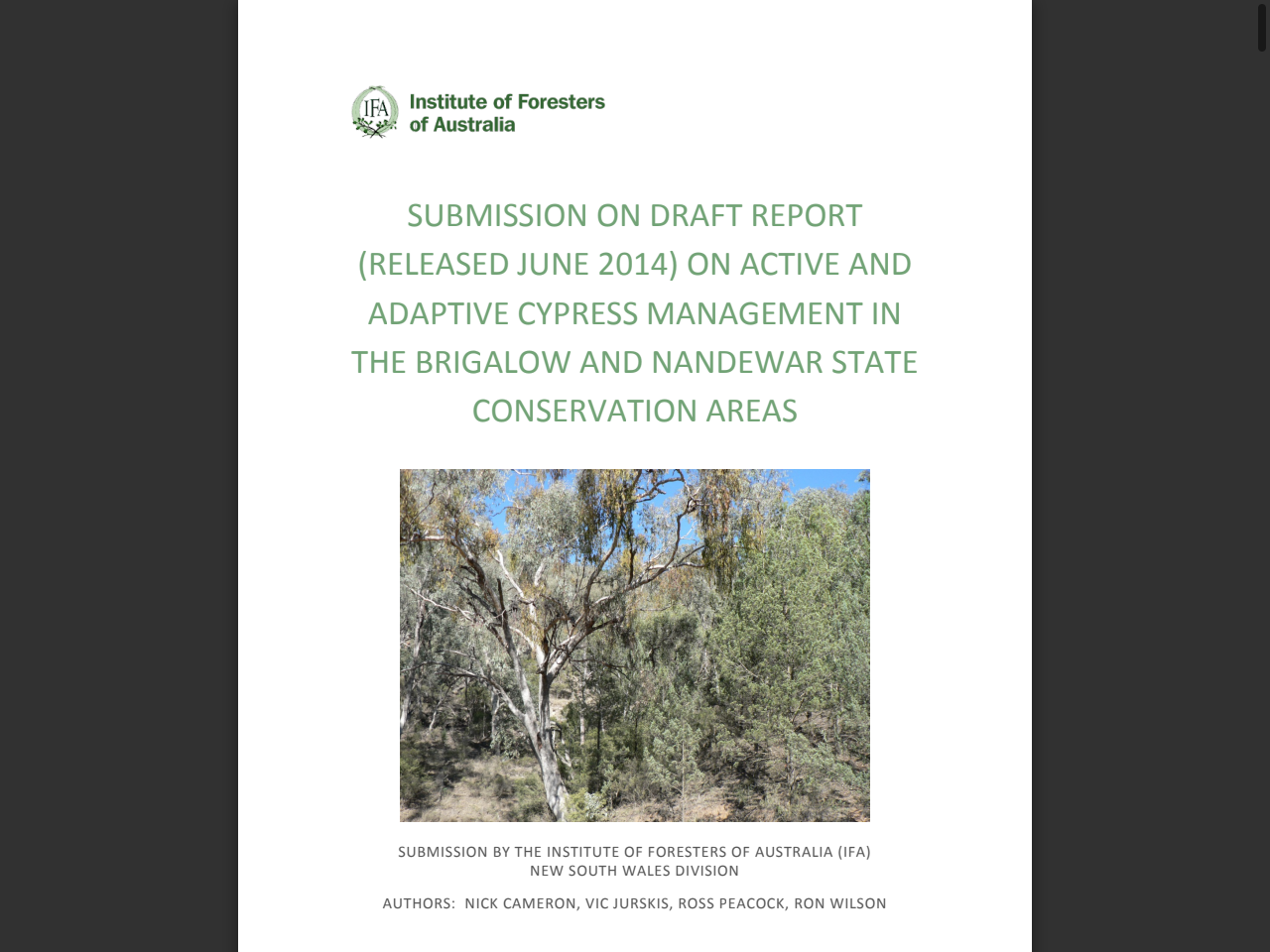 Preview of submission on draft report (released june 2014) on active and adaptive cypress management in the brigalow - Forestry Australia, accessed July 31, 2025