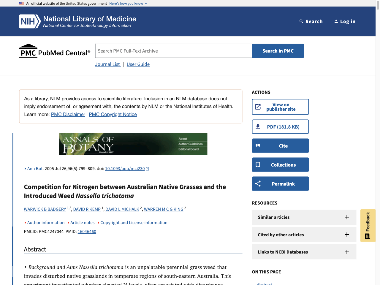 Preview of Competition for Nitrogen between Australian Native Grasses and the Introduced Weed Nassella trichotoma - PMC - PubMed Central, accessed August 5, 2025, 