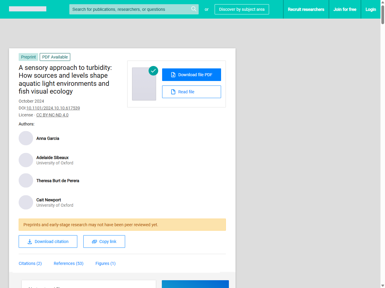 Preview of (PDF) A sensory approach to turbidity: How sources and levels shape aquatic light environments and fish visual ecology - ResearchGate, accessed July 21, 2025,