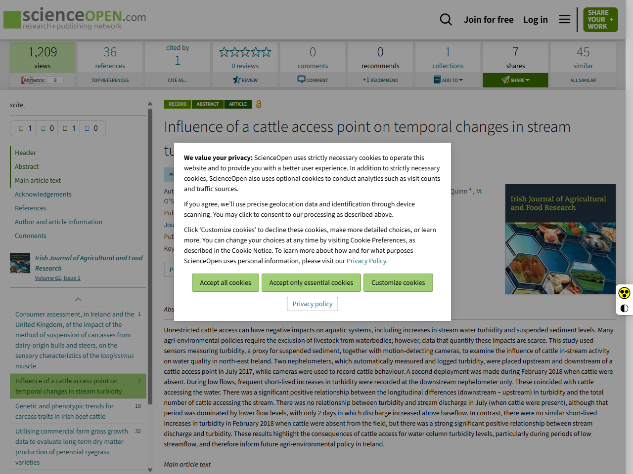 Preview of Influence of a cattle access point on temporal changes in stream turbidity - ScienceOpen