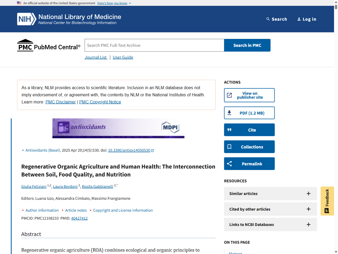 Preview of Regenerative Organic Agriculture and Human Health: The Interconnection Between Soil, Food Quality, and Nutrition - PMC - PubMed Central, accessed July 7, 2025, 