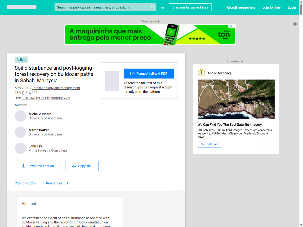 Preview of Soil disturbance and post-logging forest recovery on bulldozer paths in Sabah, Malaysia | Request PDF - ResearchGate