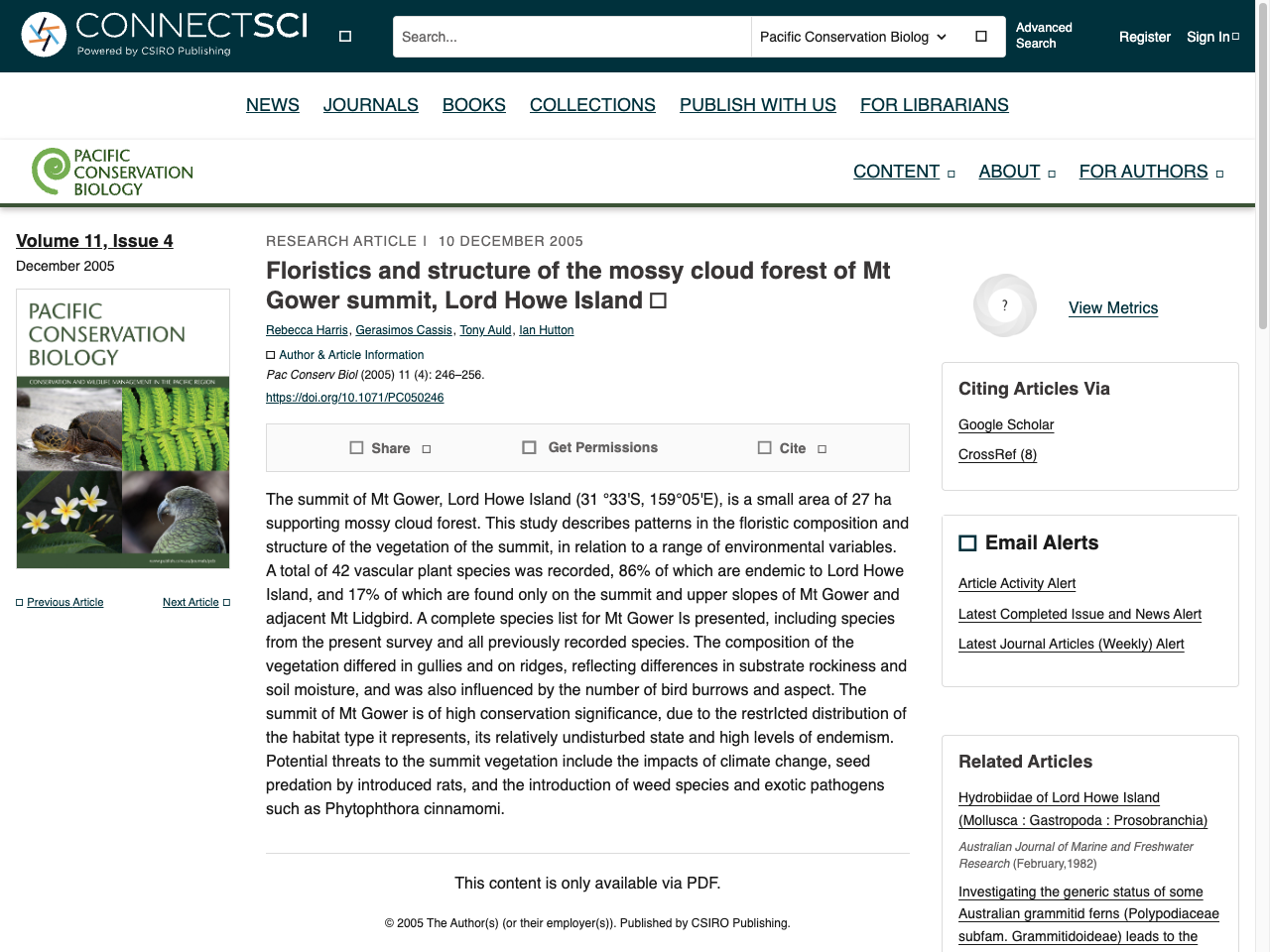 Preview of Floristics and structure of the mossy cloud forest of Mt Gower summit, Lord Howe Island - CSIRO Publishing, accessed August 3, 2025, 