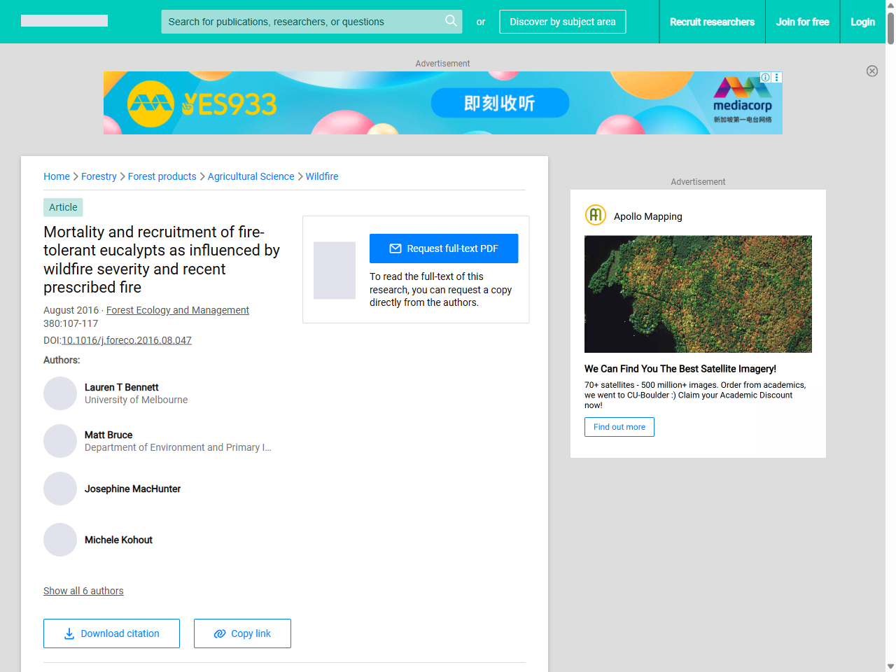 Preview of Mortality and recruitment of fire-tolerant eucalypts as influenced by wildfire severity and recent prescribed fire | Request PDF - ResearchGate