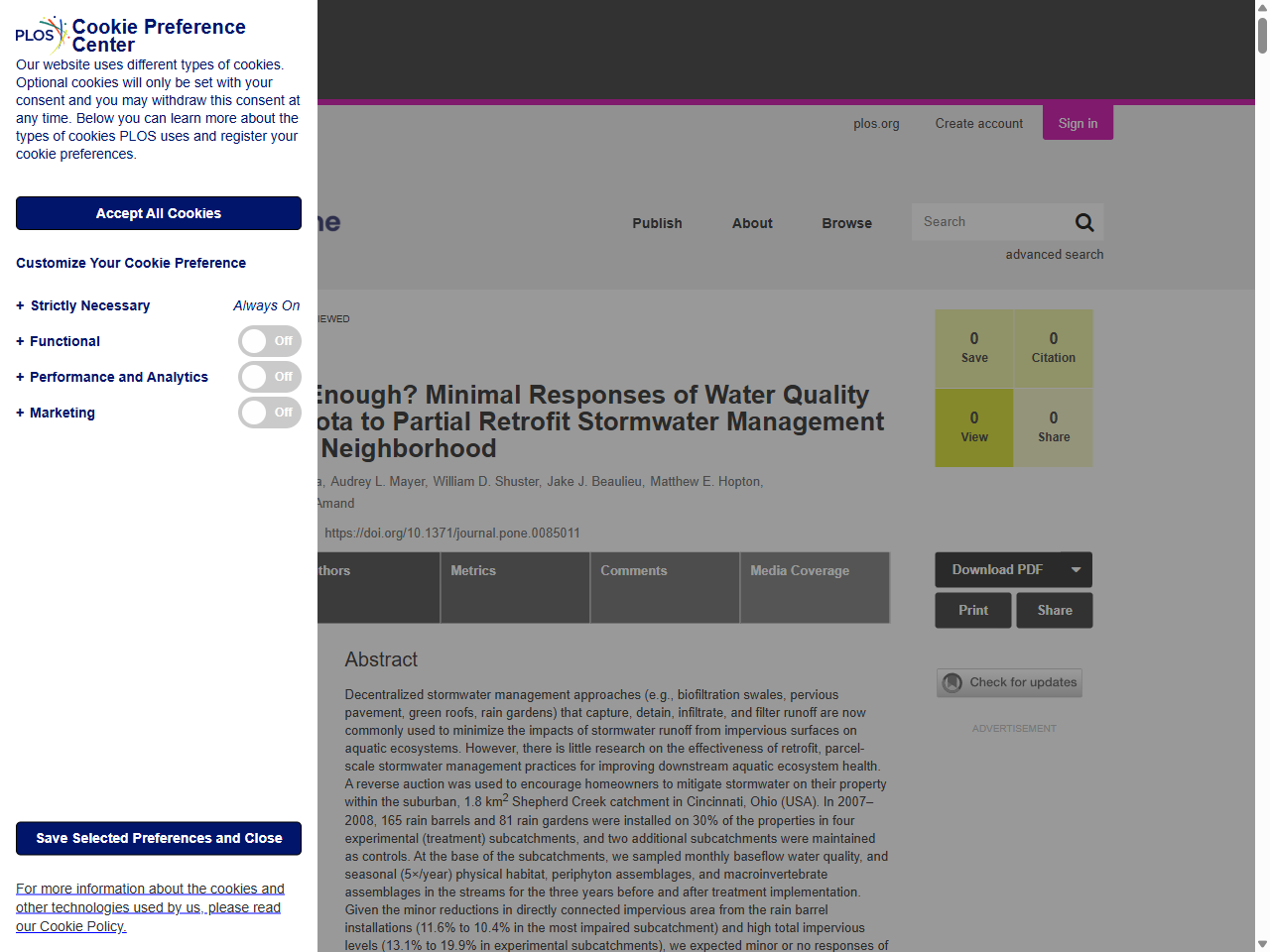Preview of How Much Is Enough? Minimal Responses of Water Quality and Stream Biota to Partial Retrofit Stormwater Management in a Suburban Neighborhood | PLOS One, accessed August 11, 2025, 