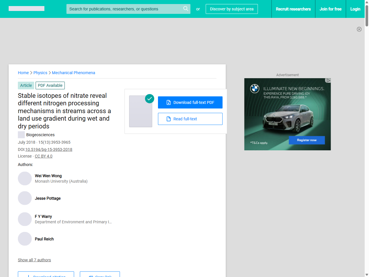 Preview of (PDF) Stable isotopes of nitrate reveal different nitrogen processing mechanisms in streams across a land use gradient during wet and dry periods - ResearchGate, accessed on May 31, 2025