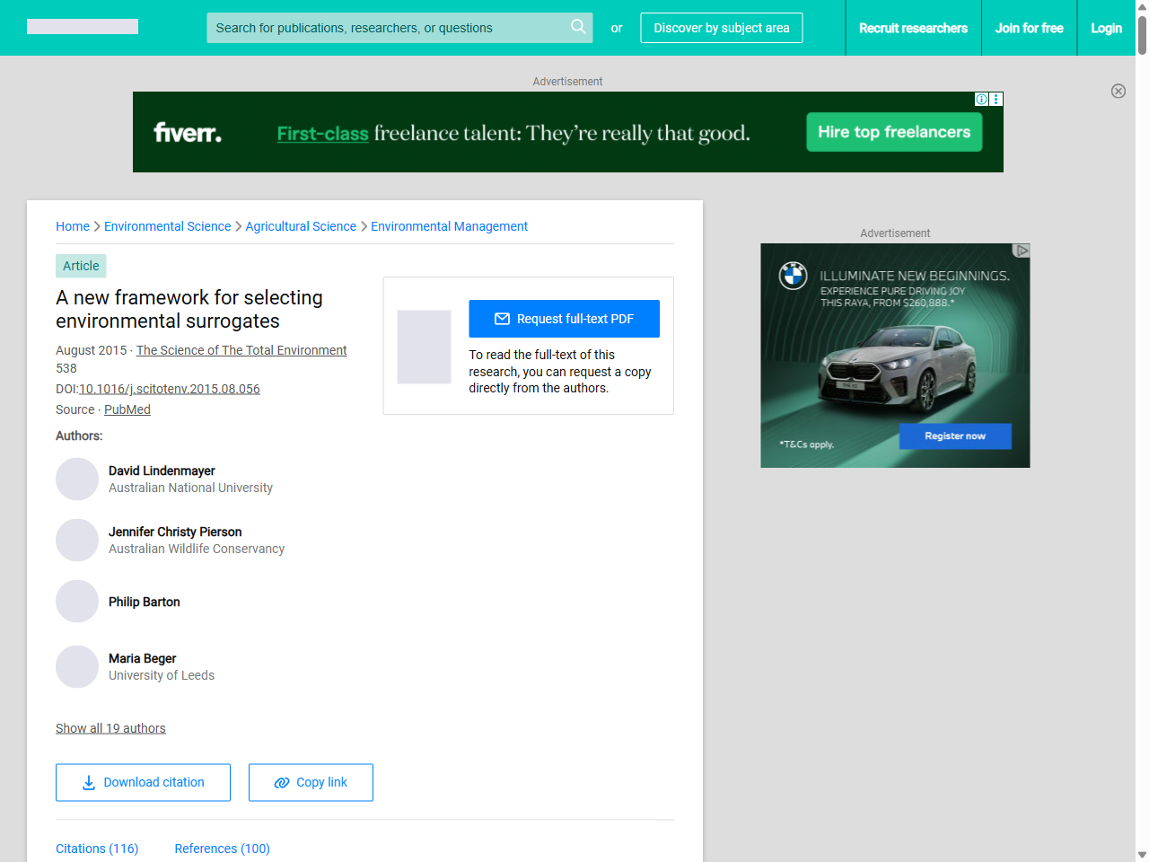 Preview of A new framework for selecting environmental surrogates | Request PDF - ResearchGate, accessed August 12, 2025, 