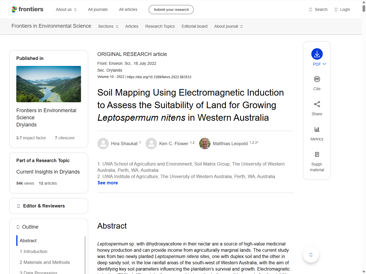 Preview of Soil Mapping Using Electromagnetic Induction to Assess the Suitability of Land for Growing Leptospermum nitens in Western Australia - Frontiers, accessed August 9, 2025