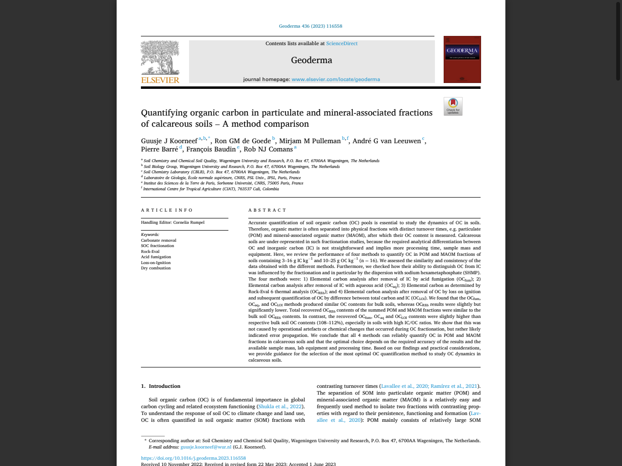 Preview of Quantifying organic carbon in particulate and mineral-associated fractions of calcareous soils 20 - WUR eDepot, accessed July 22, 2025,