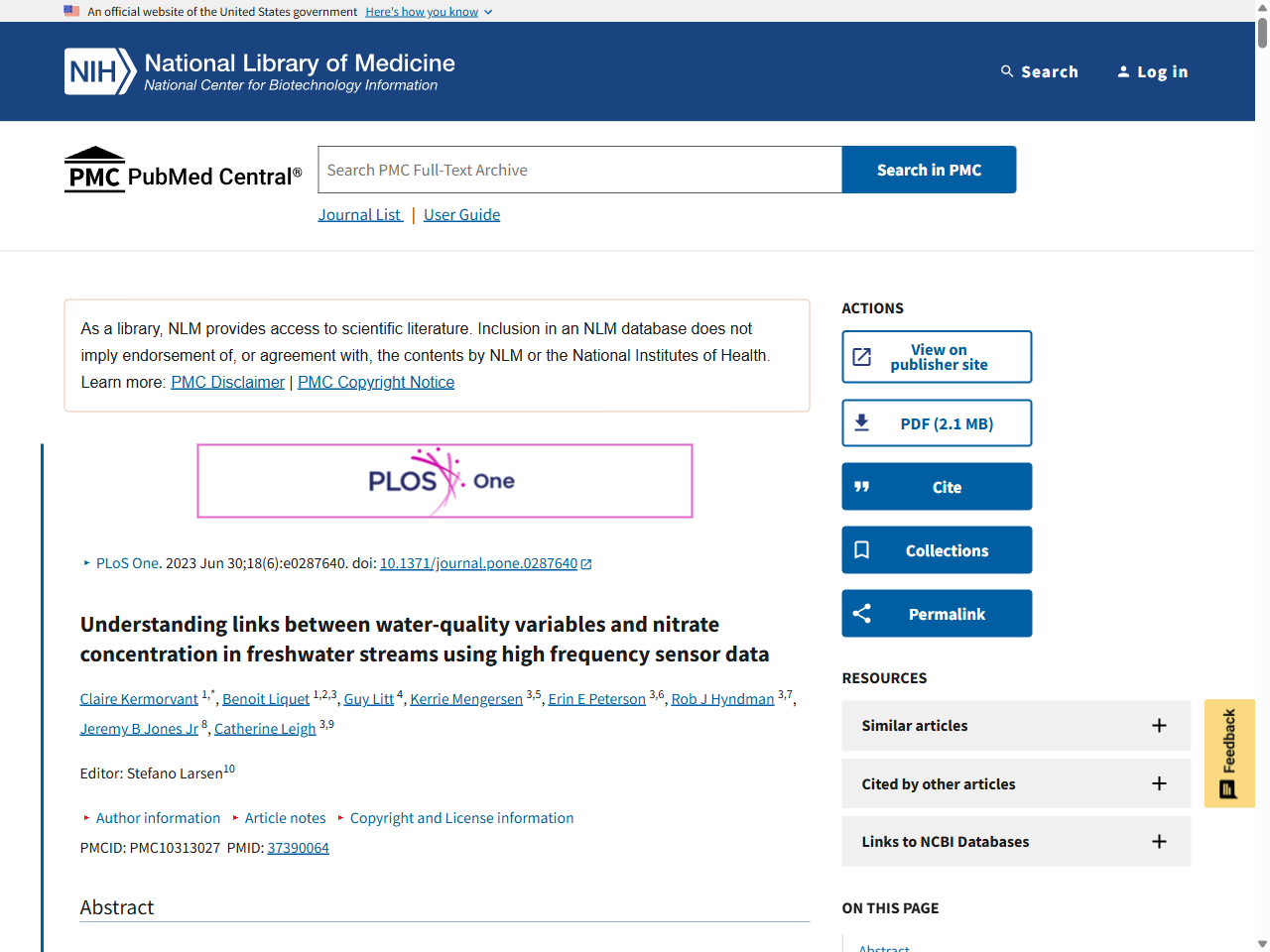 Preview of Understanding links between water-quality variables and nitrate concentration in freshwater streams using high frequency sensor data - PubMed Central, accessed August 11, 2025, 