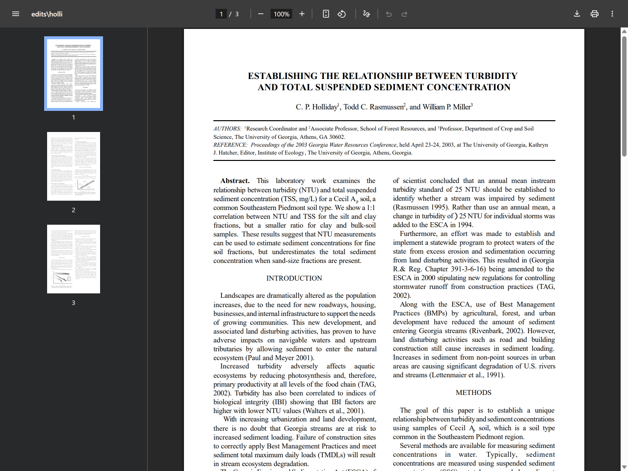 Preview of ESTABLISHING THE RELATIONSHIP BETWEEN TURBIDITY AND TOTAL SUSPENDED SEDIMENT CONCENTRATION, accessed August 11, 2025, 
