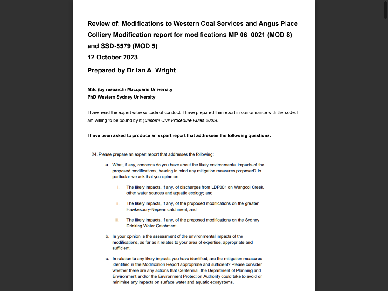 Preview of Water Chemistry and Aquatic Ecology study on the effects of waste water discharges from Springvale and Angus Place Collieries on - Environmental Justice Australia, accessed August 17, 2025,