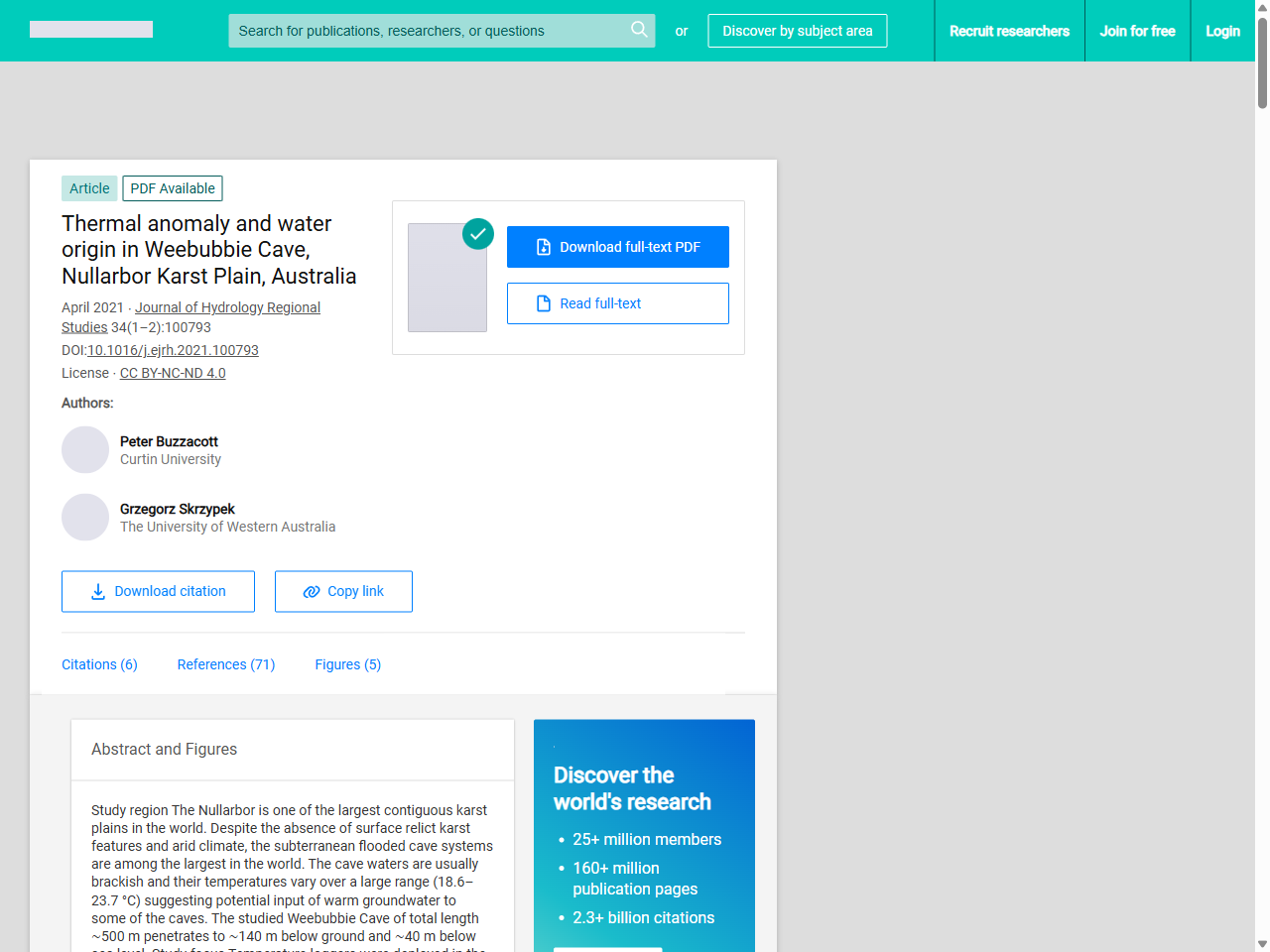 Preview of Thermal anomaly and water origin in Weebubbie Cave, Nullarbor Karst Plain, Australia, accessed July 26, 2025,