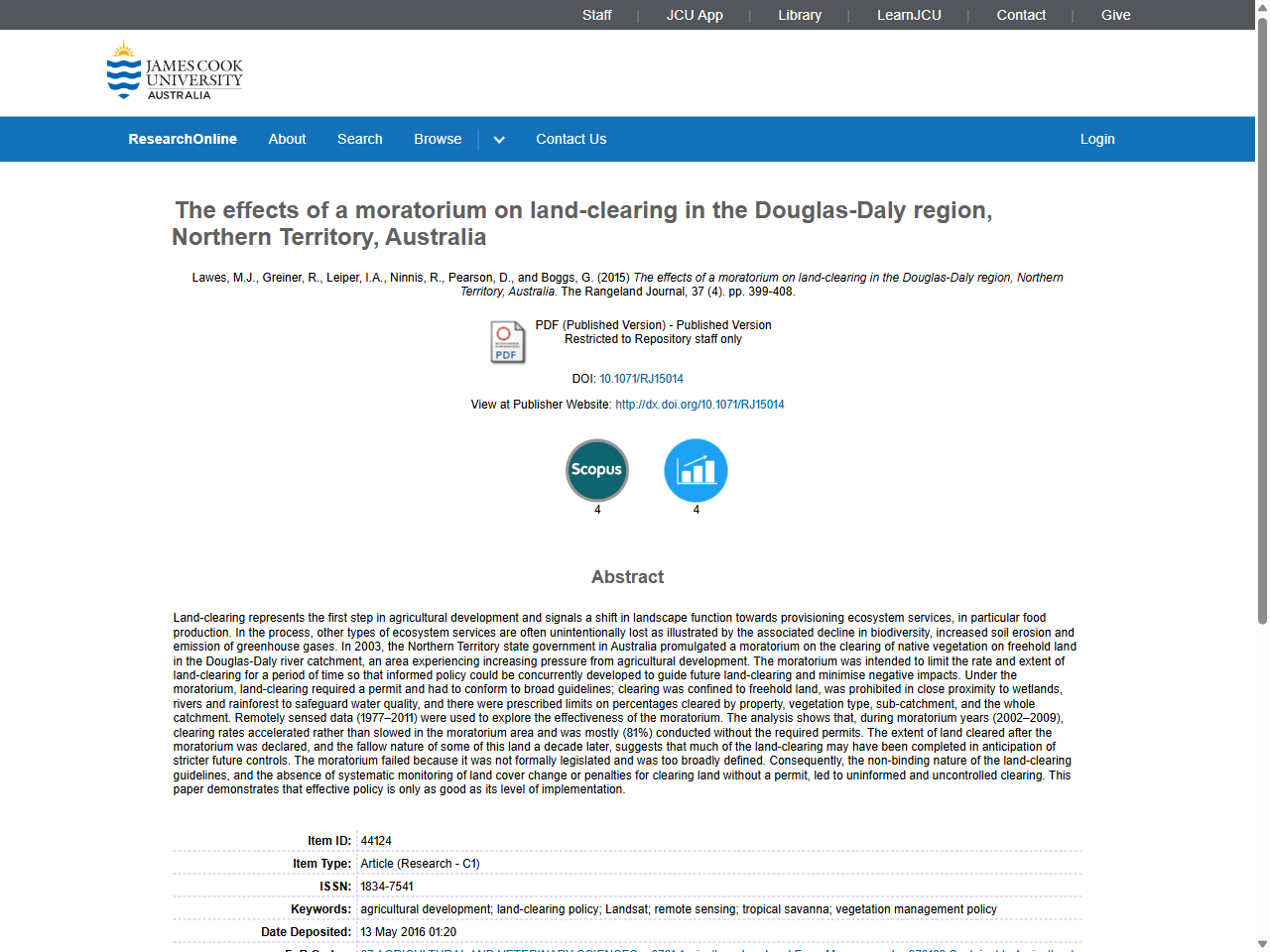 Preview of The effects of a moratorium on land-clearing in the Douglas-Daly region, Northern Territory, Australia - ResearchOnline@JCU, accessed July 23, 2025