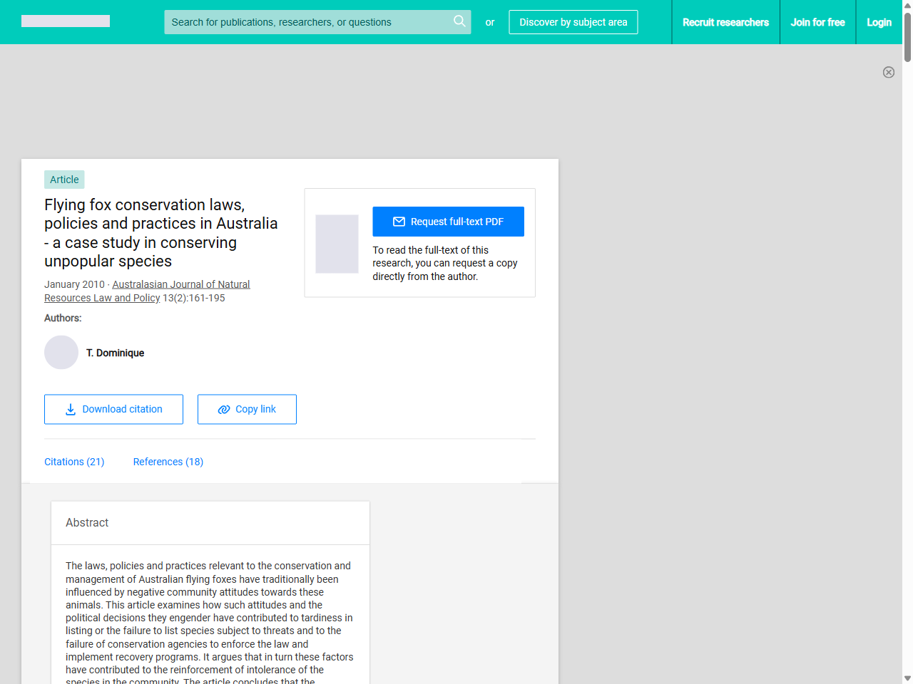 Preview of Flying fox conservation laws, policies and practices in Australia - a case study in conserving unpopular species - ResearchGate
