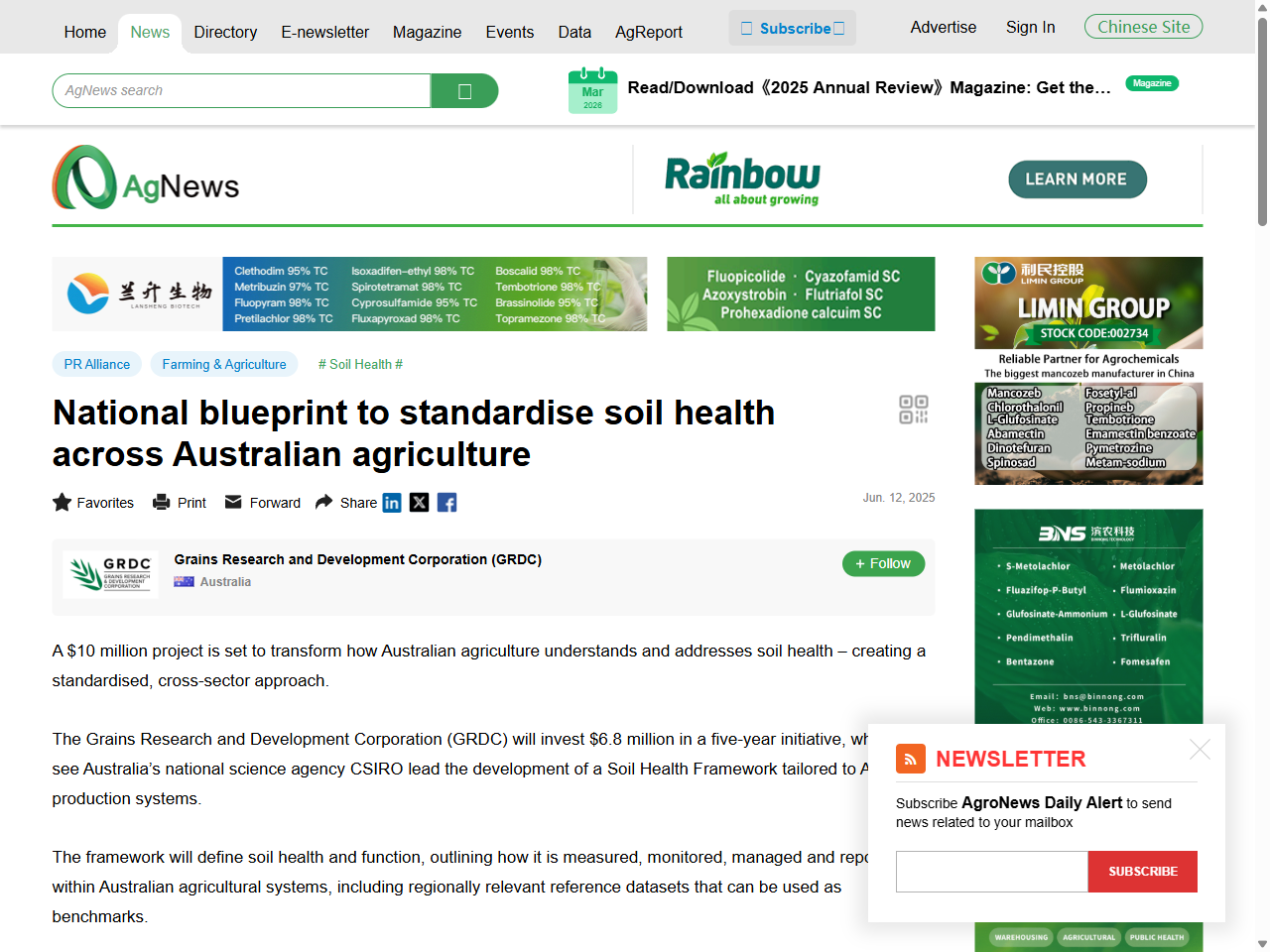 Preview of National blueprint to standardise soil health across Australian agriculture - AgroPages.com-agrochemical news, accessed July 8, 2025