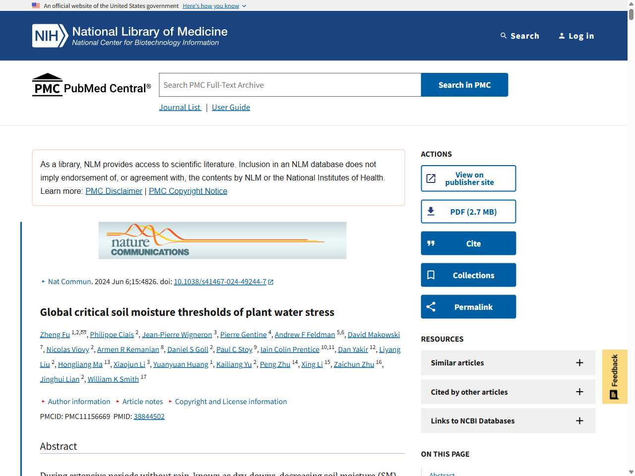 Preview of Global critical soil moisture thresholds of plant water stress - PMC, accessed July 19, 2025, 