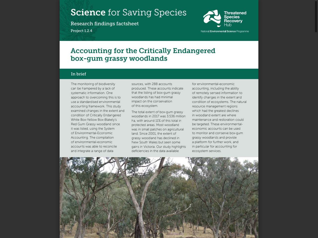 Preview of Accounting for the Critically Endangered box-gum grassy woodlands - Threatened Species Recovery Hub, accessed August 6, 2025