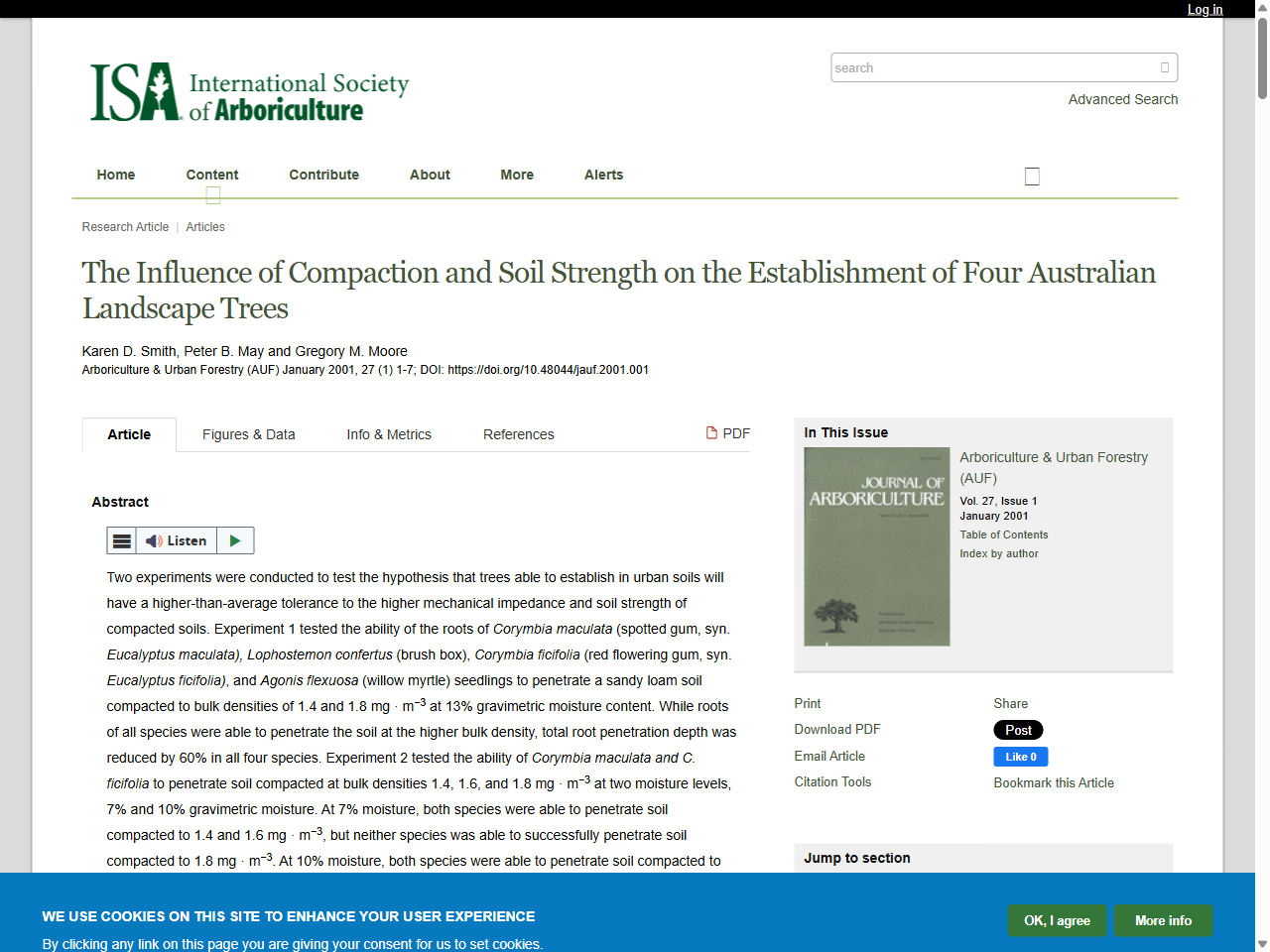 Preview of The Influence of Compaction and Soil Strength on the Establishment of Four Australian Landscape Trees | Arboriculture & Urban Forestry