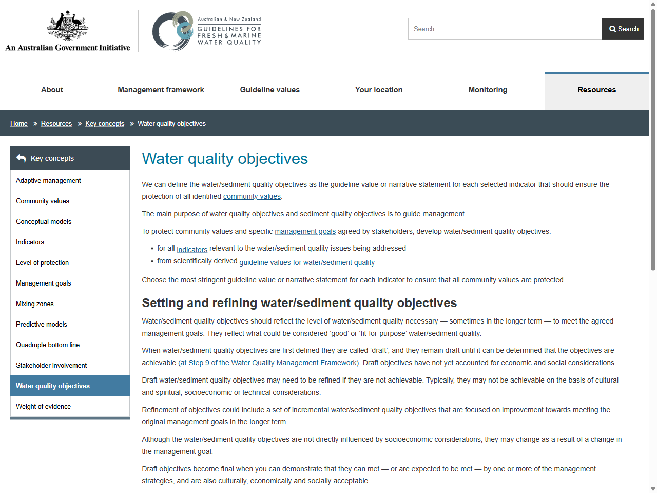 Preview of Water Quality Guidelines Water quality objectives - Water Quality Australia, accessed August 10, 2025