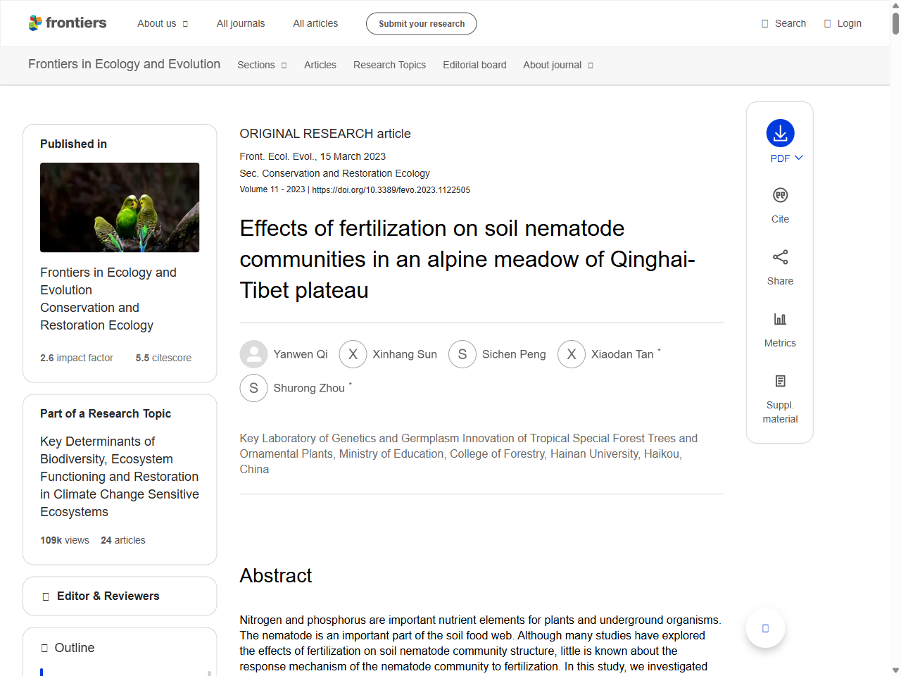 Preview of Effects of fertilization on soil nematode communities in an alpine meadow of Qinghai-Tibet plateau - Frontiers, accessed on May 31, 2025