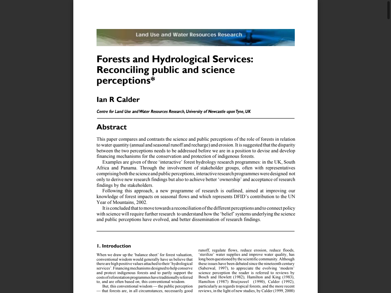 Preview of Forests and hydrological services: reconciling public and science perceptions - GOV.UK