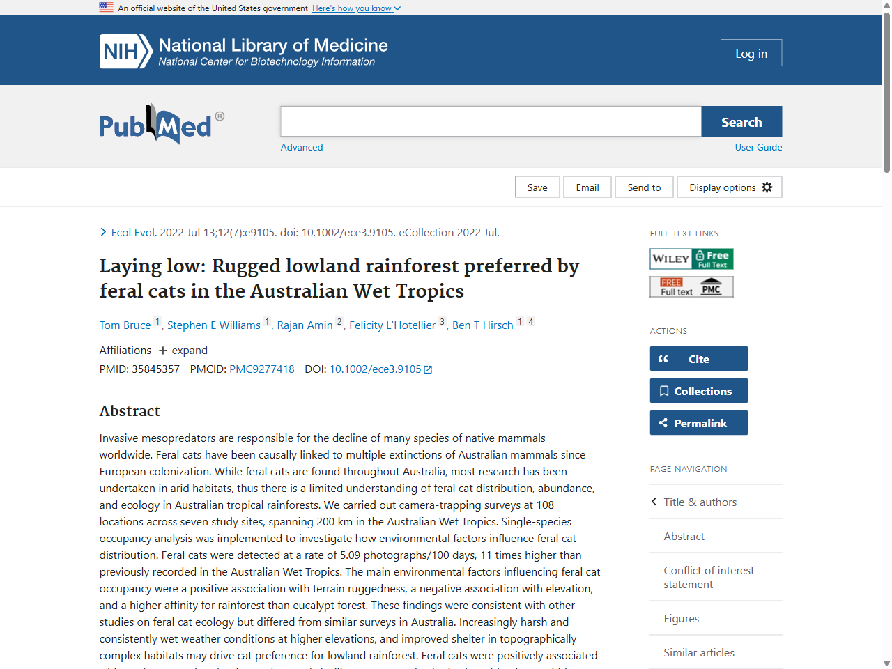 Preview of Laying low: Rugged lowland rainforest preferred by feral cats in the Australian Wet Tropics, accessed July 20, 2025, 
