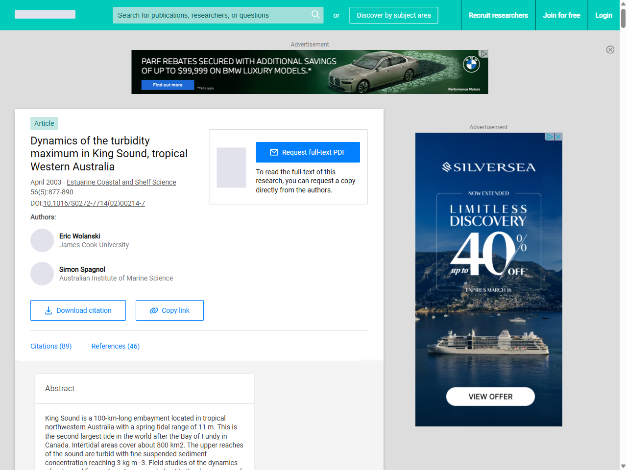 Preview of Dynamics of the turbidity maximum in King Sound, tropical Western Australia | Request PDF