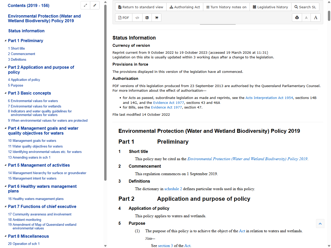 Preview of Environmental Protection (Water and Wetland Biodiversity) Policy 2019 - Queensland Legislation