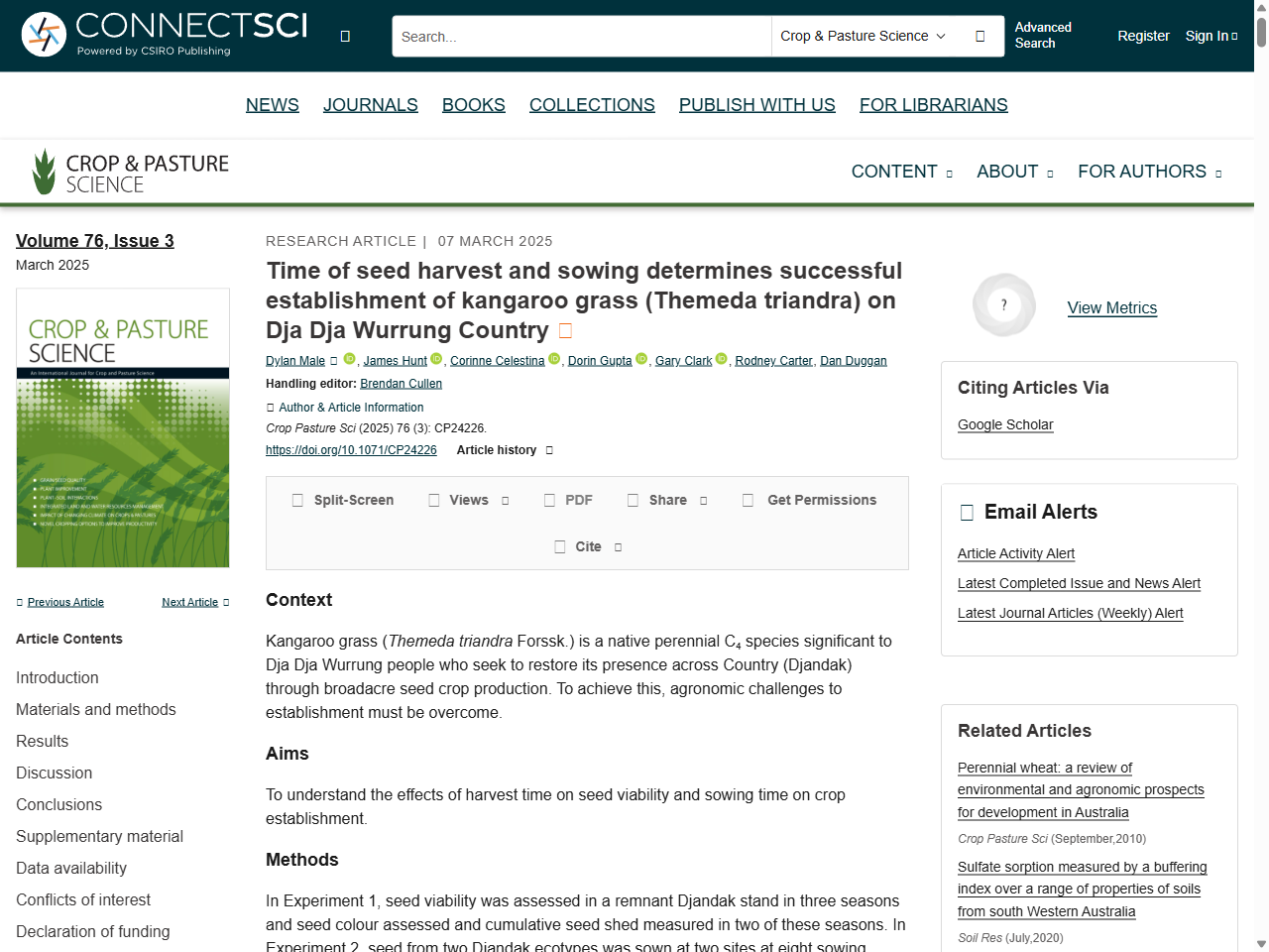 Preview of Time of seed harvest and sowing determines successful establishment of kangaroo grass (Themeda triandra) on Dja Dja Wurrung - CSIRO Publishing, accessed May 19, 2025,