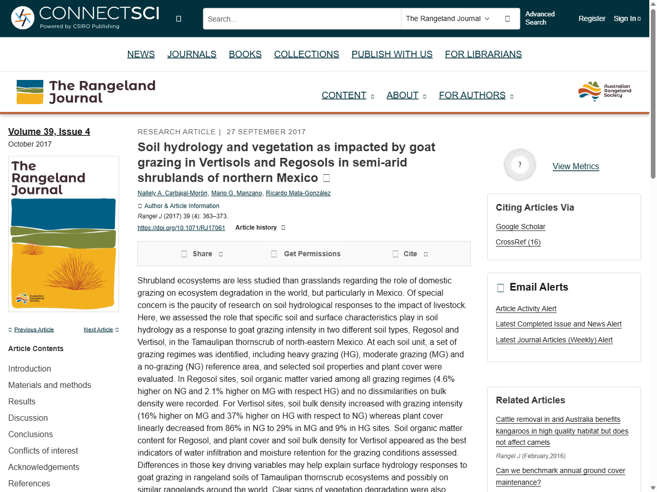 Preview of Soil hydrology and vegetation as impacted by goat grazing in Vertisols and Regosols in semi-arid shrublands of northern Mexico - CSIRO PUBLISHING | The Rangeland Journal, accessed July 30, 2025, 