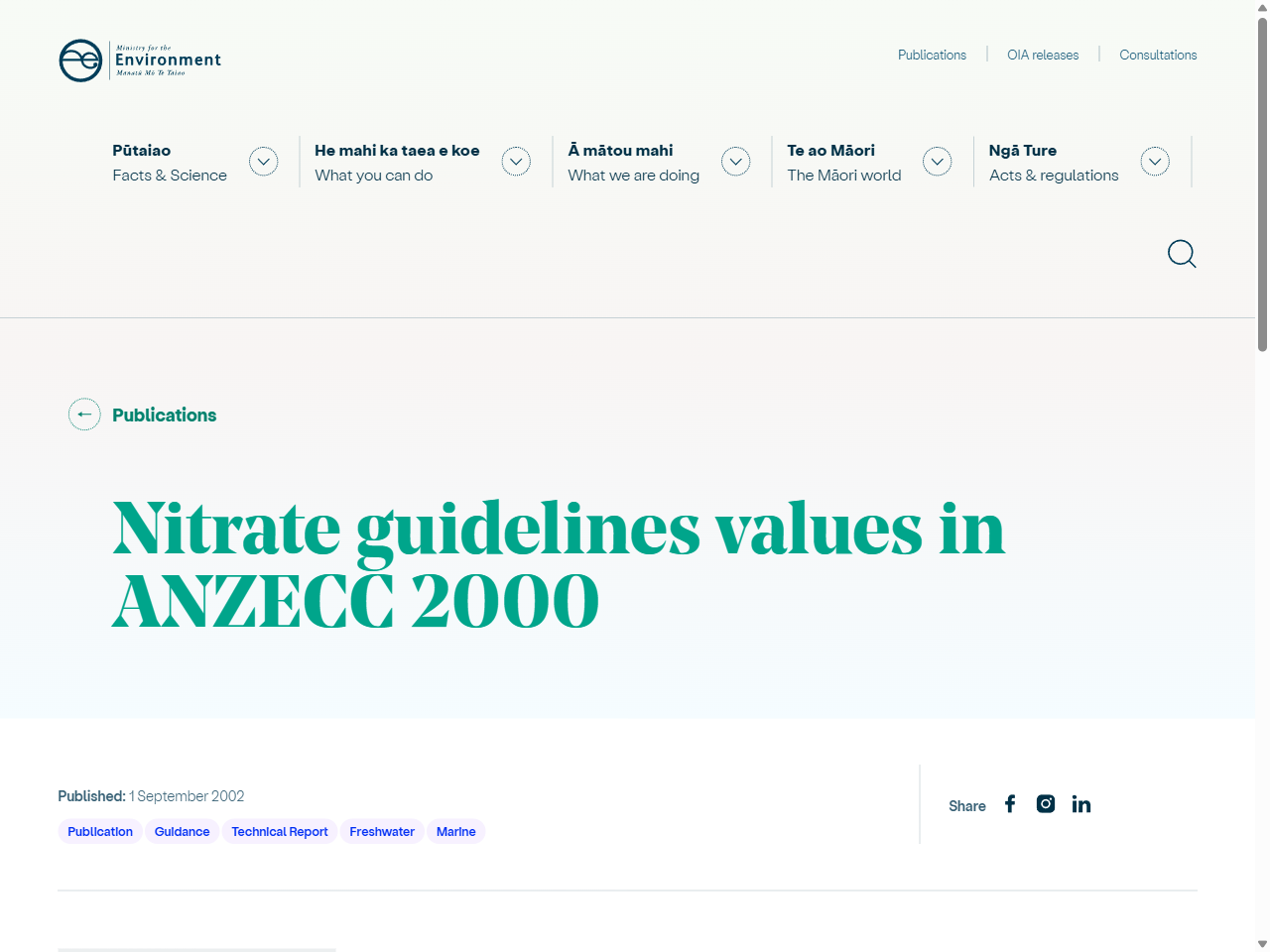 Preview of Nitrate guidelines values in ANZECC 2000 - Ministry for the Environment, accessed August 12, 2025