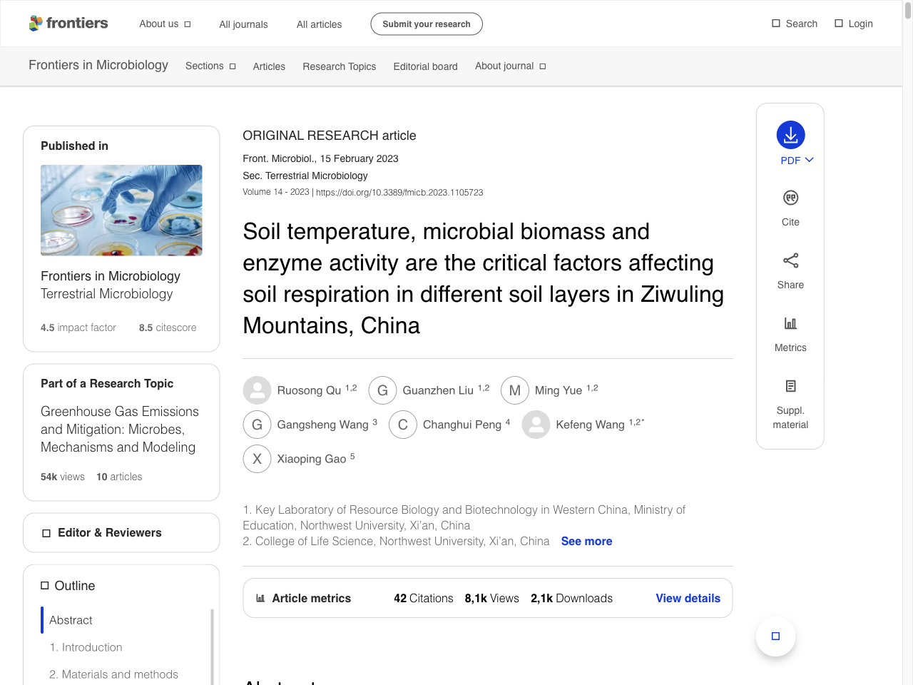 Preview of Soil temperature, microbial biomass and enzyme activity are the critical factors affecting soil respiration in different soil layers in Ziwuling Mountains, China - Frontiers, accessed July 30, 2025,