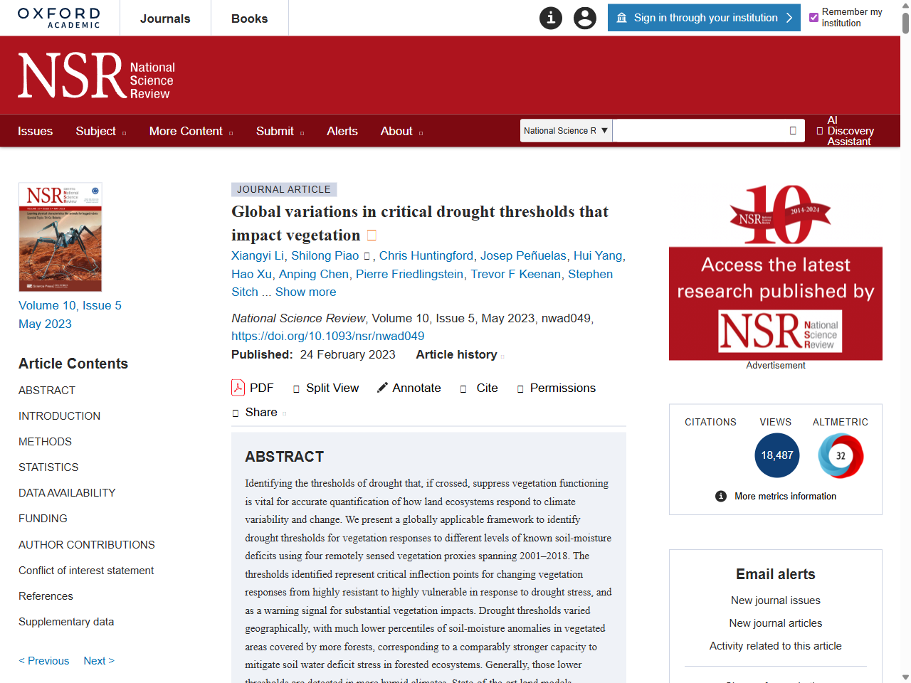 Preview of Global variations in critical drought thresholds that impact vegetation - Oxford Academic