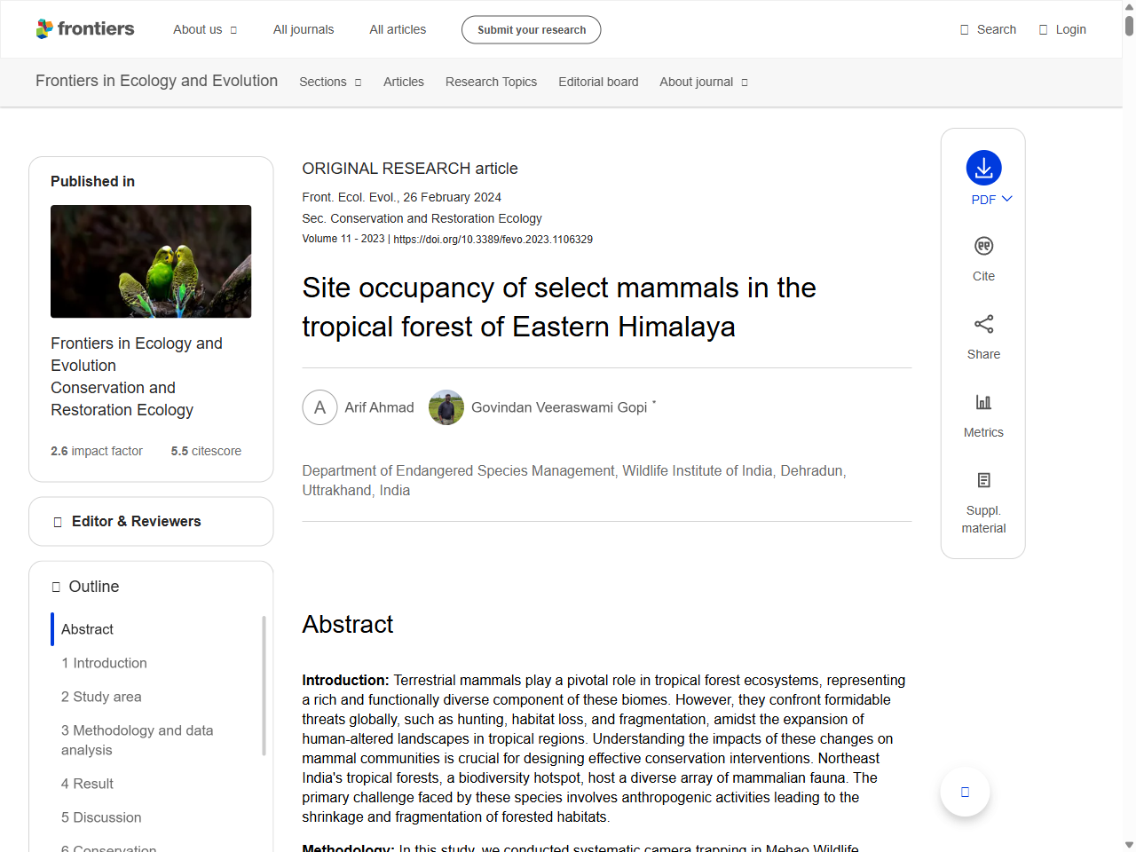 Preview of Site occupancy of select mammals in the tropical forest of Eastern Himalaya - Frontiers, accessed July 20, 2025, 