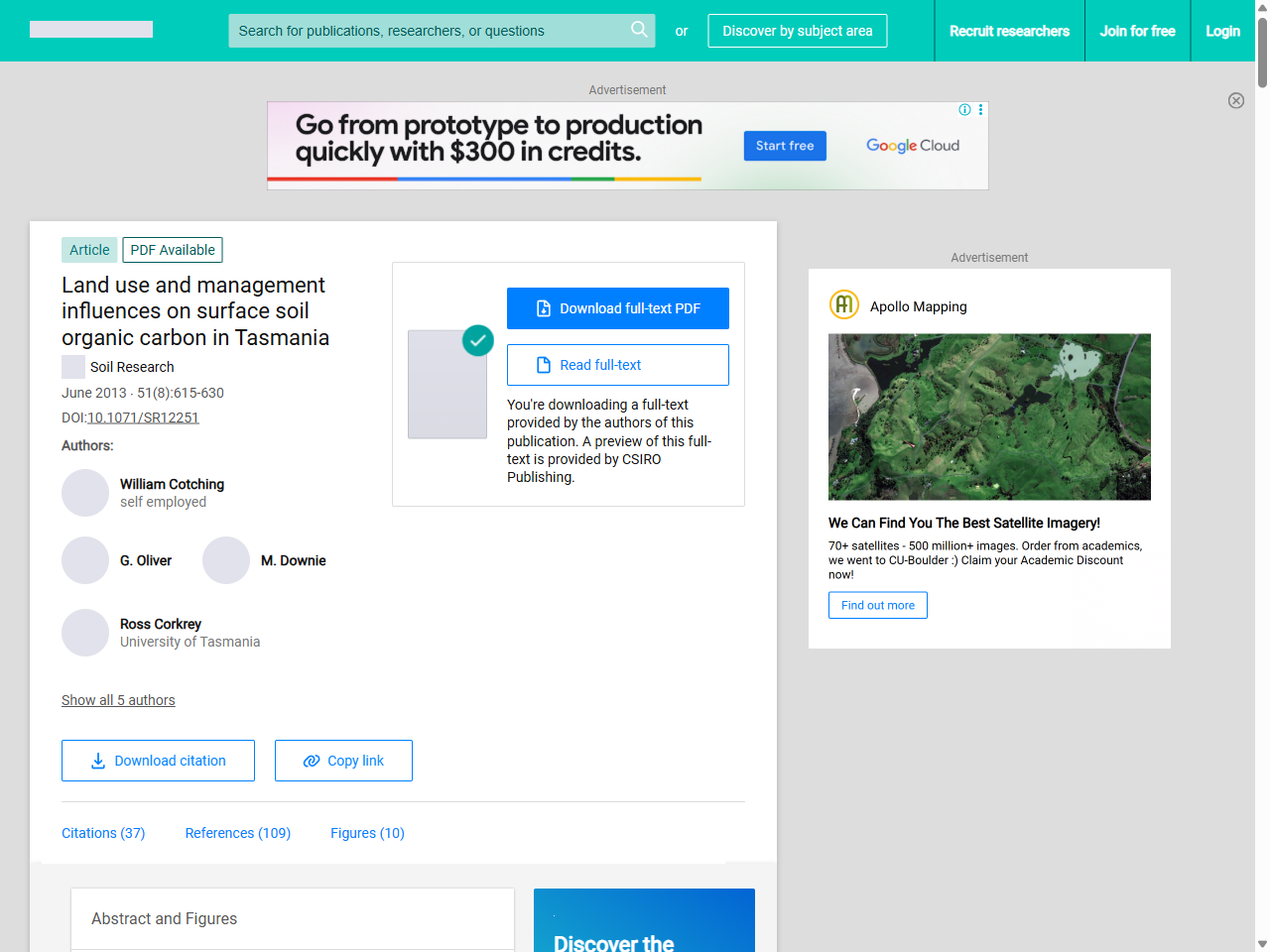Preview of Cotching, W. E., Oliver, G., Downie, M., Corkrey, R., & Doyle, R. B. (2013). Land use and management influences on surface soil organic carbon in Tasmania. Soil Research, 51(8), 615-620.